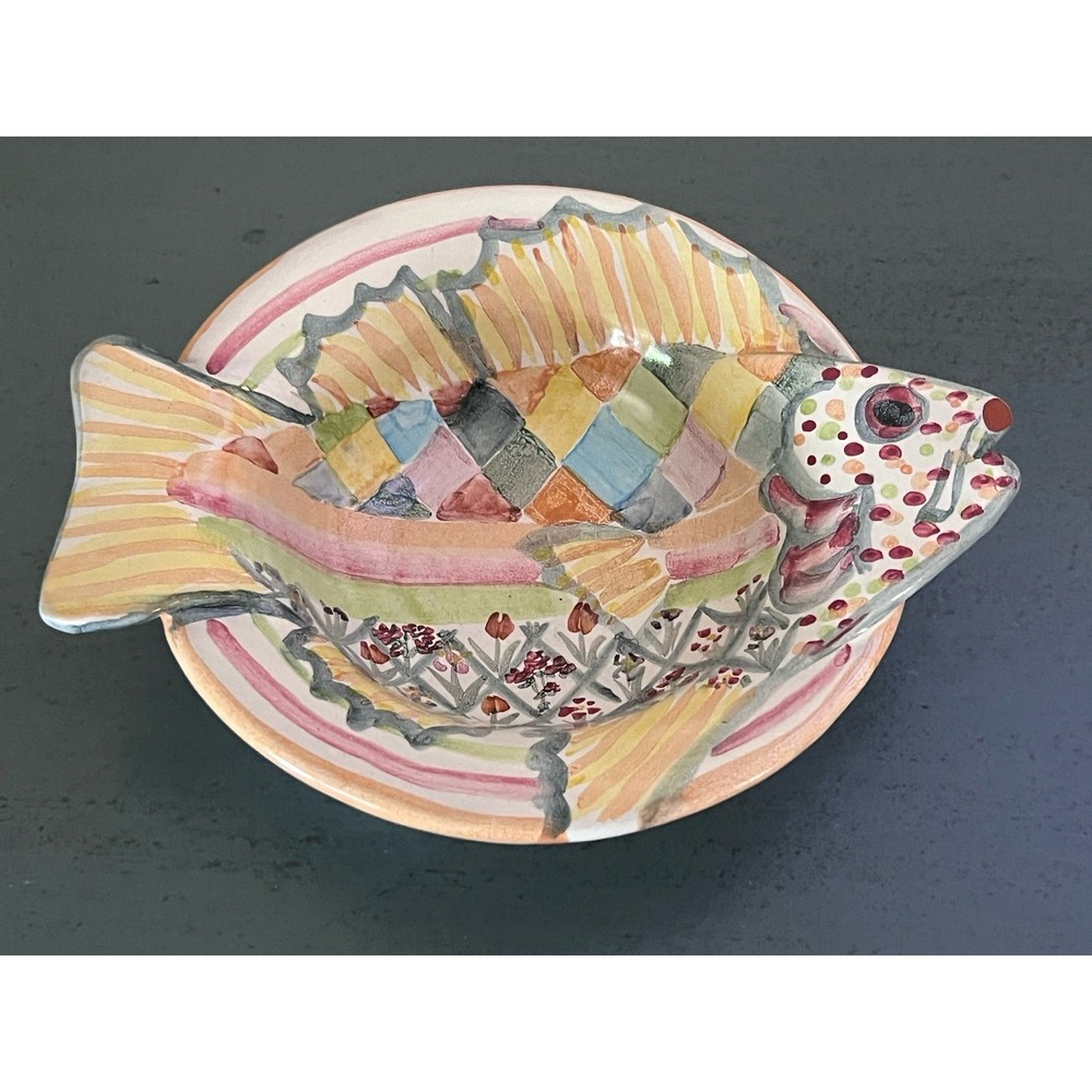 MacKenzie-Childs Ceramic Fish Bowl 7" Soup Cereal Salad Small Side Read!